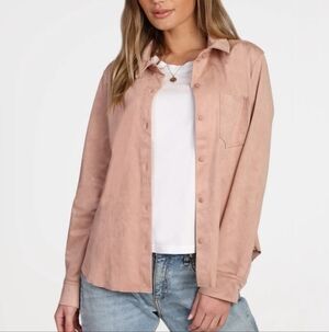 Dylan Faux Suede Long Sleeve Button Down Shacket